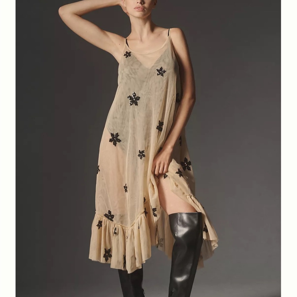 By Anthropologie Sheer Embellished Tunic size M/L